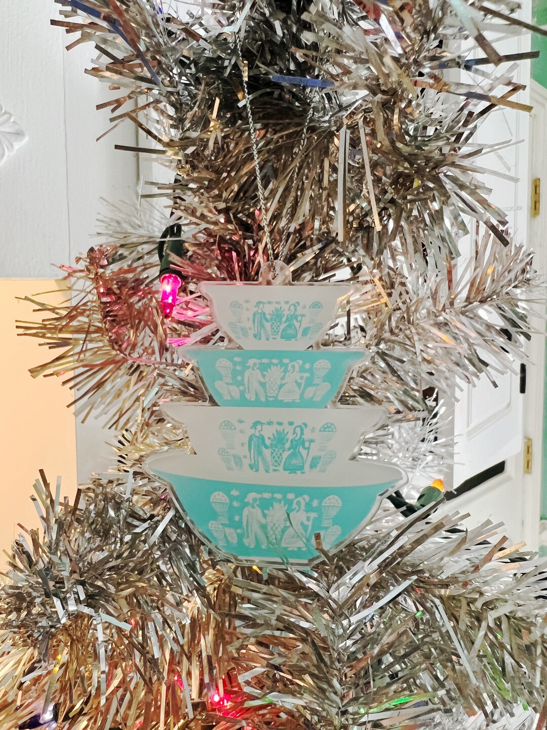 Pyrex Butterprint Ornament Nesting Bowls Turquoise & White Retro Decor Vintage Christmas