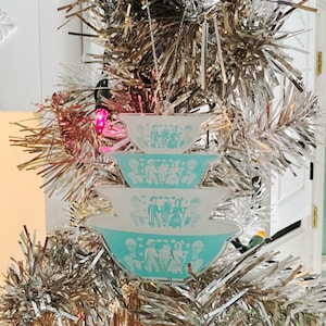 Pyrex Butterprint Ornament | Nesting Bowls | Turquoise & White | Retro Decor | Vintage Christmas Ornaments | Pyrex Bowl Ornaments