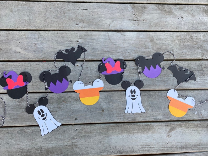 Mickey Boo to You Halloween Banner Ghost Mickey Mickey Bat Minnie Witch Candy Corn Mickey Frankenstein Mickey Disney Decor image 2