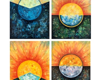 Fine Art Giclée PRINT, Set of 4, Changing of Days: Winter, Spring, Summer, Fall or Autumn, Melissa Pape Art