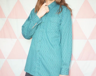 Vintage 90s Green / Teal Abstract Check Pattern Shirt