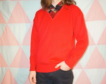 Vintage 80s Red Deep V Neck Jumper