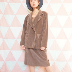 Vintage 80s Brown Corduroy Skirt Suit With Oversized Jacket image 1