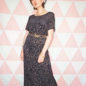 Vintage 90s Black Velvet Burnout Mesh Evening Maxi Dress