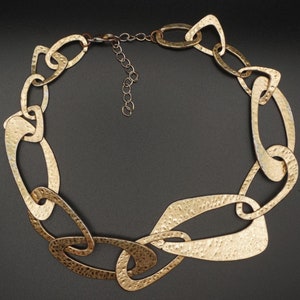 Vintage 80s Chunky Abstract Statement Necklace Gold Tone