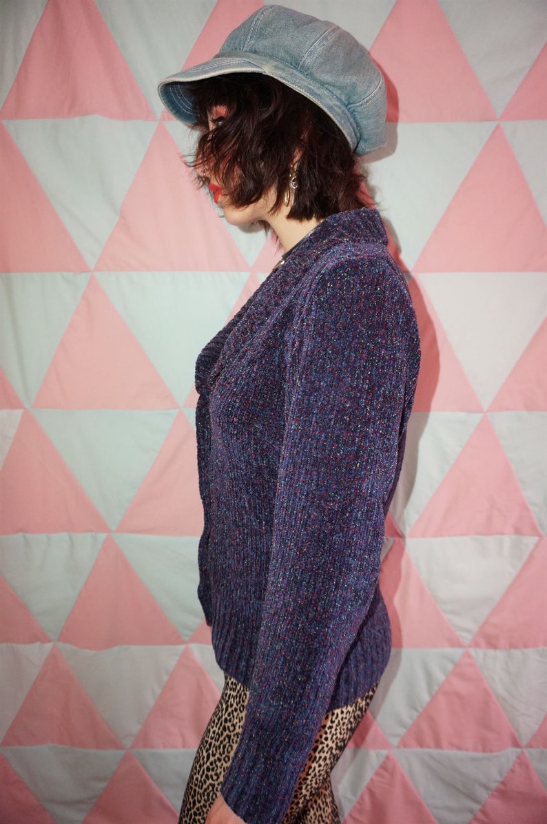 Vintage 90s Purple Chenille Knit Cardigan