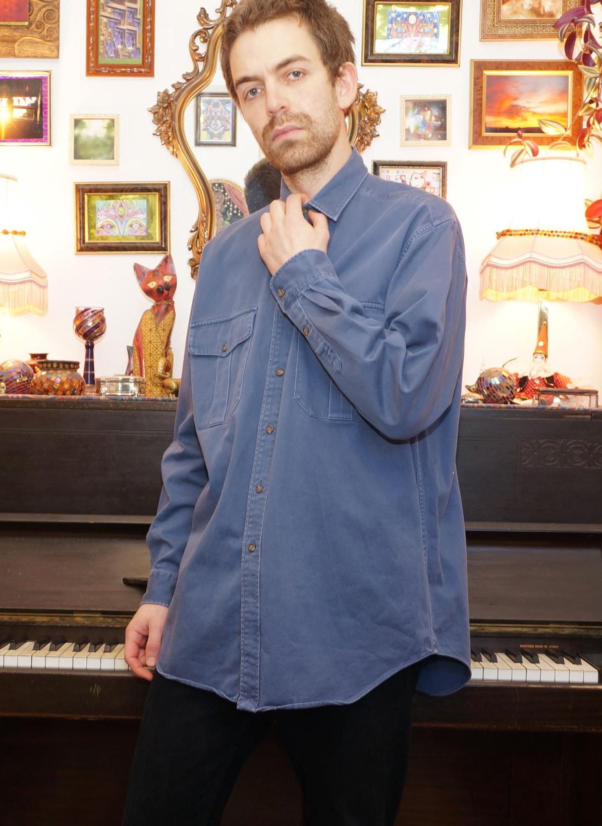 Vintage 90s Polo Ralph Lauren Thick Cotton Blue Worker Shirt - Etsy