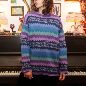 Vintage 90s Cotton Pastel Stripe Dolphin Patterned Jumper