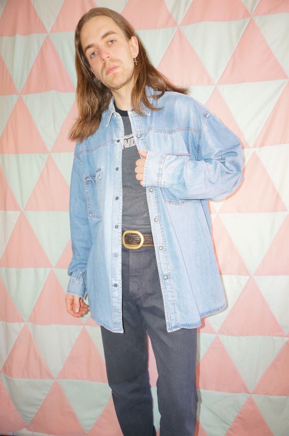 Vintage 80s Light Blue Grunge Denim Shirt