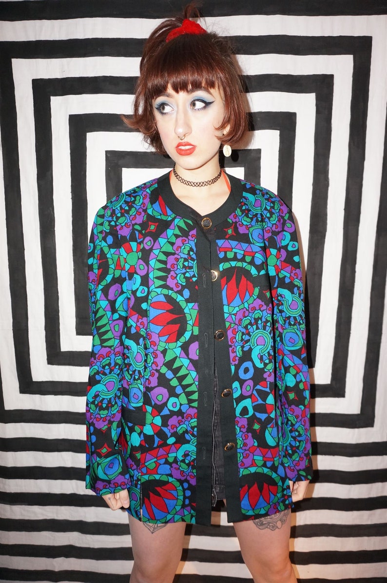 Vintage 80s Colourful Patterned Light Wool Jacket