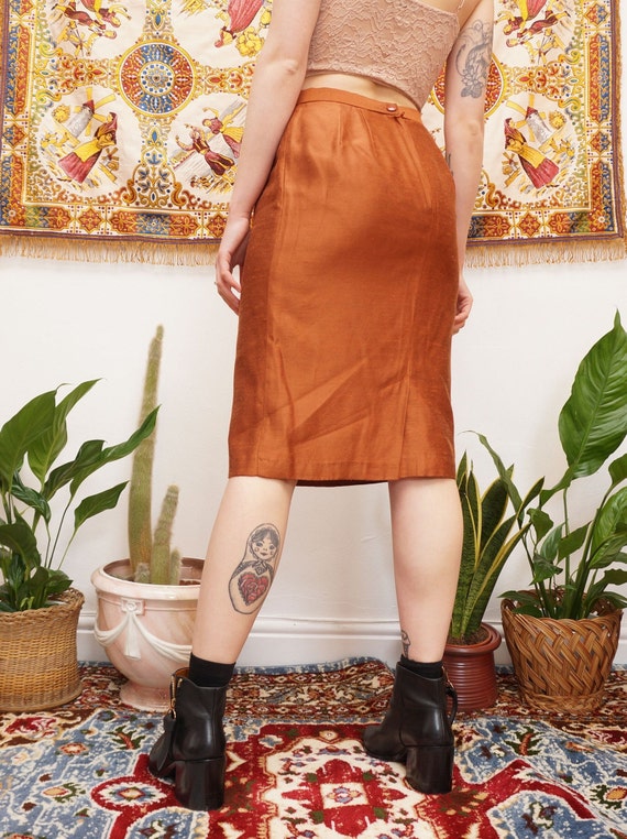 Vintage 80s Gina Bacconi Pencil Skirt in Rust Ora… - image 4