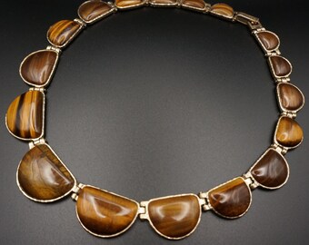 Collier En Pierre œil De Tigre Signé Monet - Véritables Pierres, Occasion Bon état