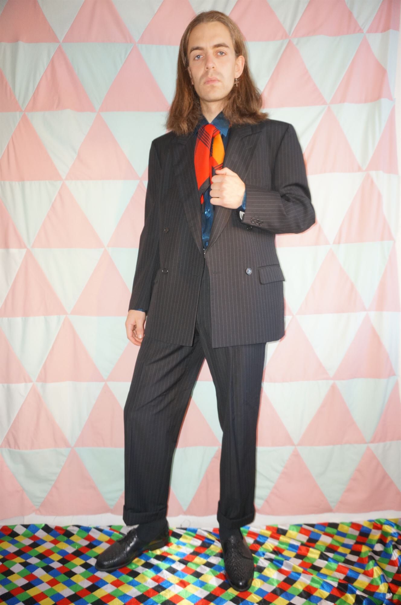 Image of Vintage 80S Black Pinstripe New Wool Italian Tailored Suit