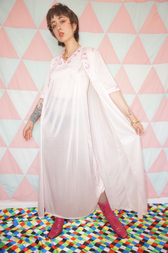 Vintage 60s Pastel Pink Sheer Slip Dress & Dressi… - image 1