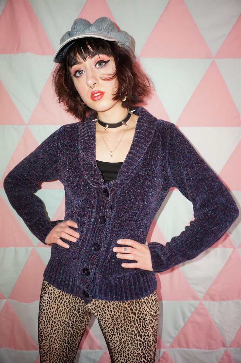 Vintage 90s Purple Chenille Knit Cardigan