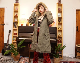 Vintage Y2K Parka Coat in Khaki