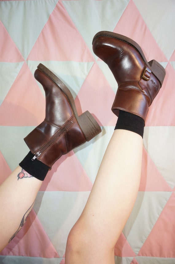 Vintage 90s Wrangler Brown Chunky Heel Leather Ank