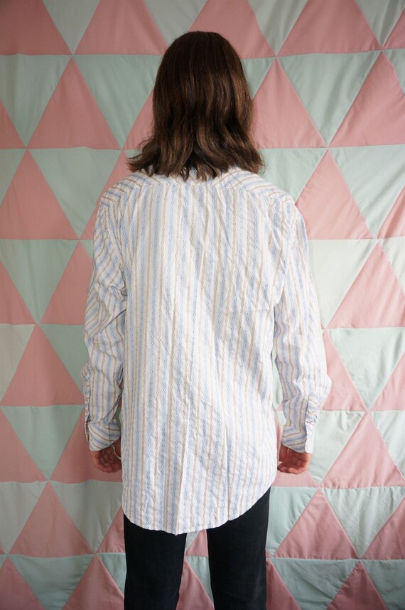 Vintage 90s White / Cream / Blue Embroidered Shirt - image 4