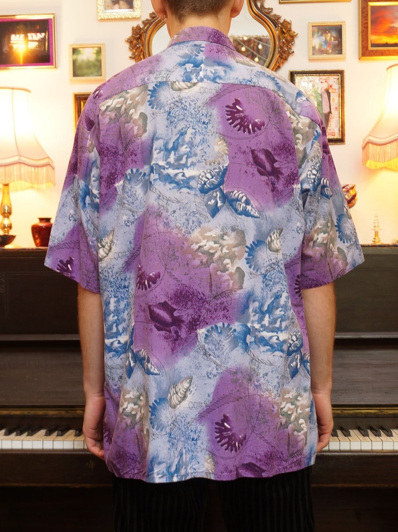Vintage 90s Abstract Beach Patterned Shirt in Purple & Blue image 5