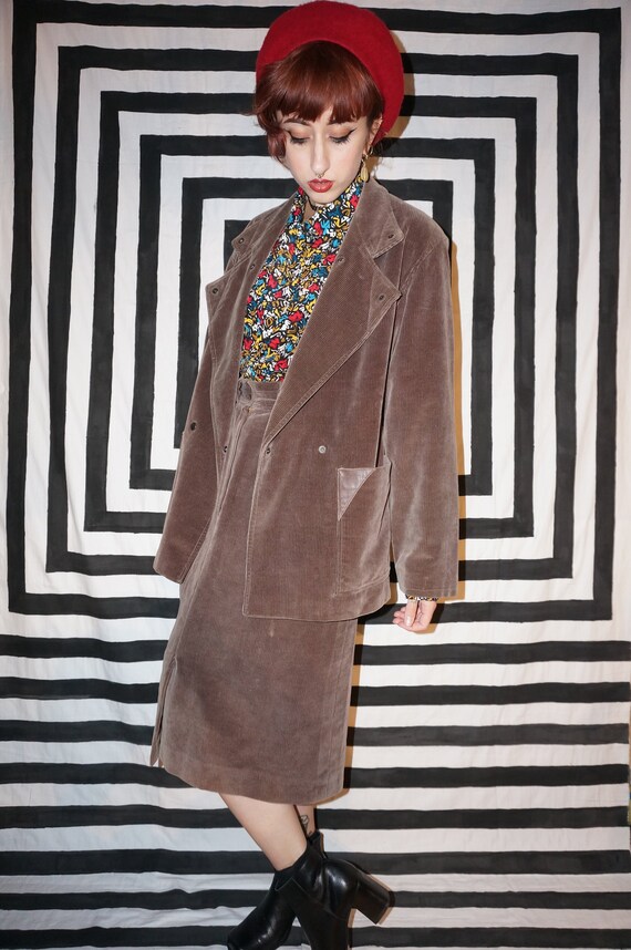 Vintage 90s Corduroy Two Piece Skirt Suit