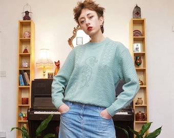 Vintage 80s Cable Jumper in Seafoam Green