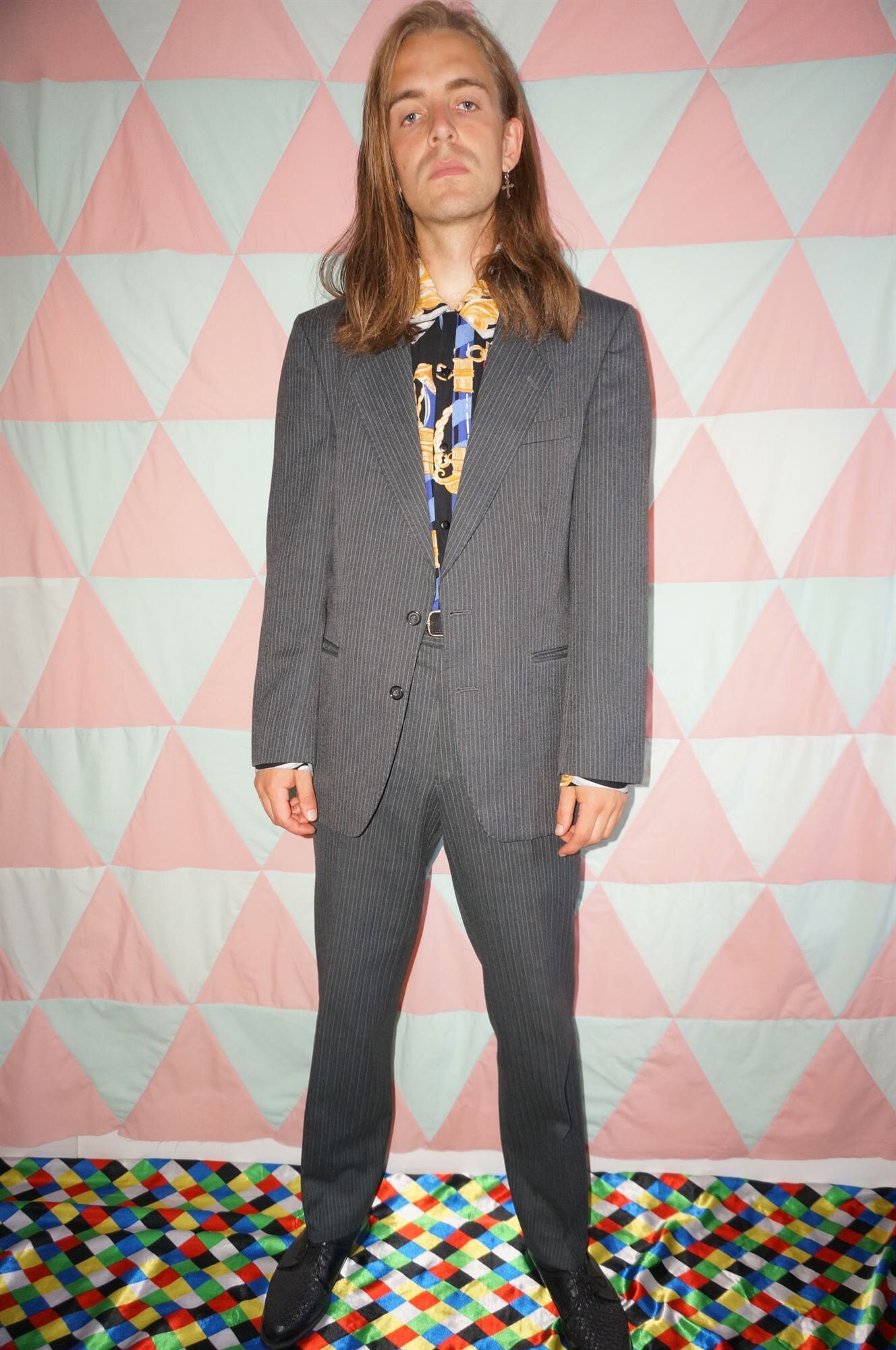 Image of Vintage 80S Grey Pinstripe Wool Mix Suit