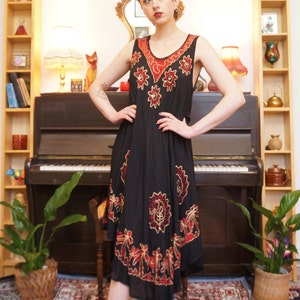 Vintage 90s Paisley Embroidred Hippy Midi Beach Dress image 4