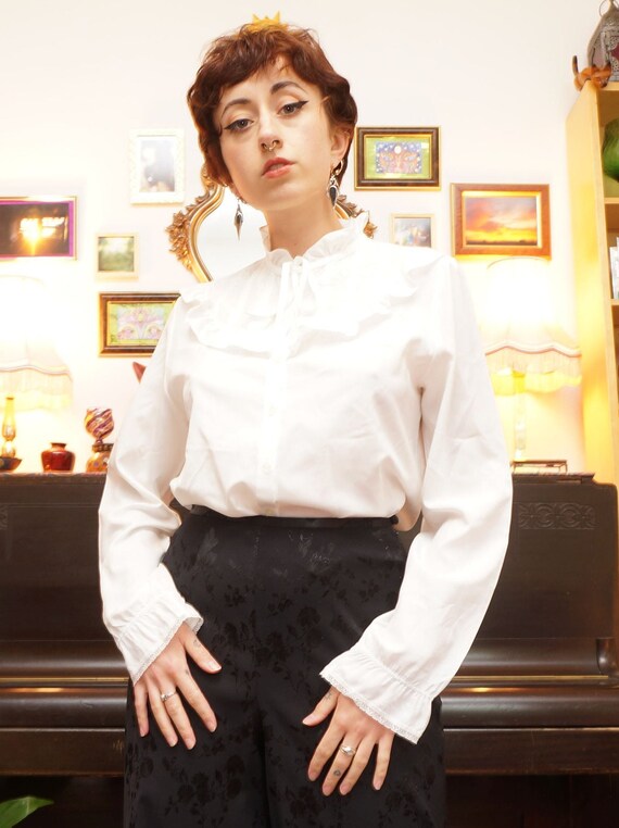 Vintage 80s Romantic Ruffle Poet Shirt Blouse in White Etsy