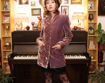 Vintage 80s Crushed Velvet Blazer Jacket in Lilac
