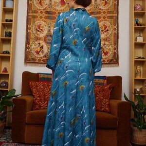 Vintage 70s Hand Made Maxi Dress in Turquoise Abstract image 5