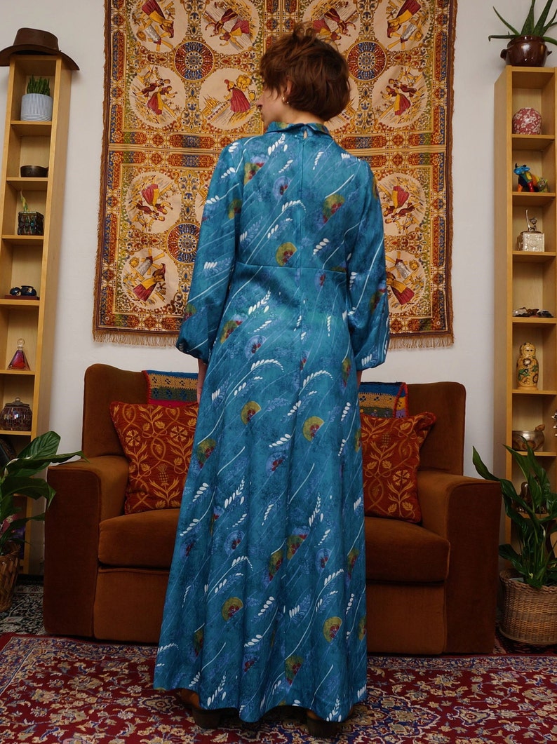 Vintage 70s Hand Made Maxi Dress in Turquoise Abstract image 5