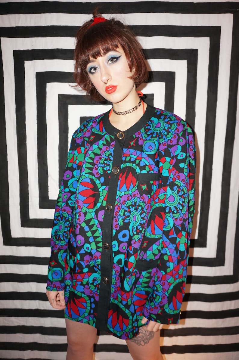 Vintage 80s Colourful Patterned Light Wool Jacket