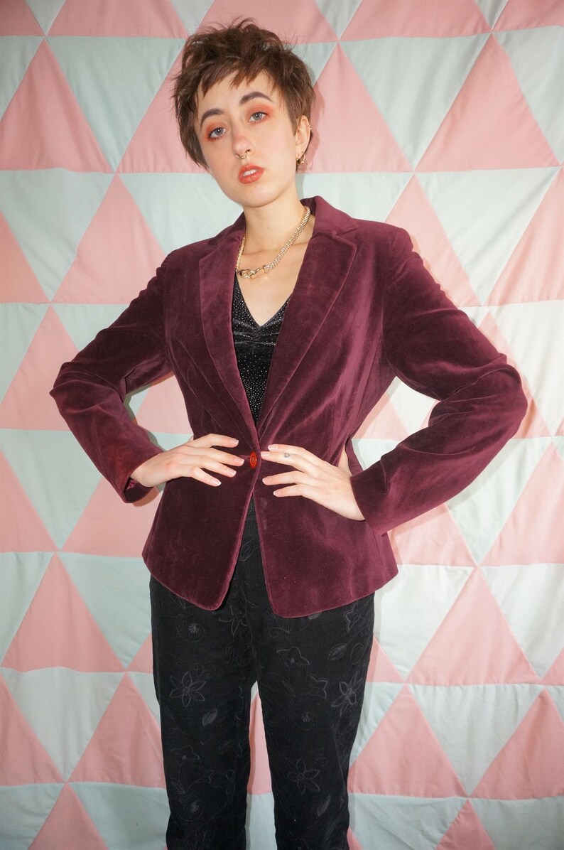 Vintage 80s Burgundy Velvet Blazer Jacket