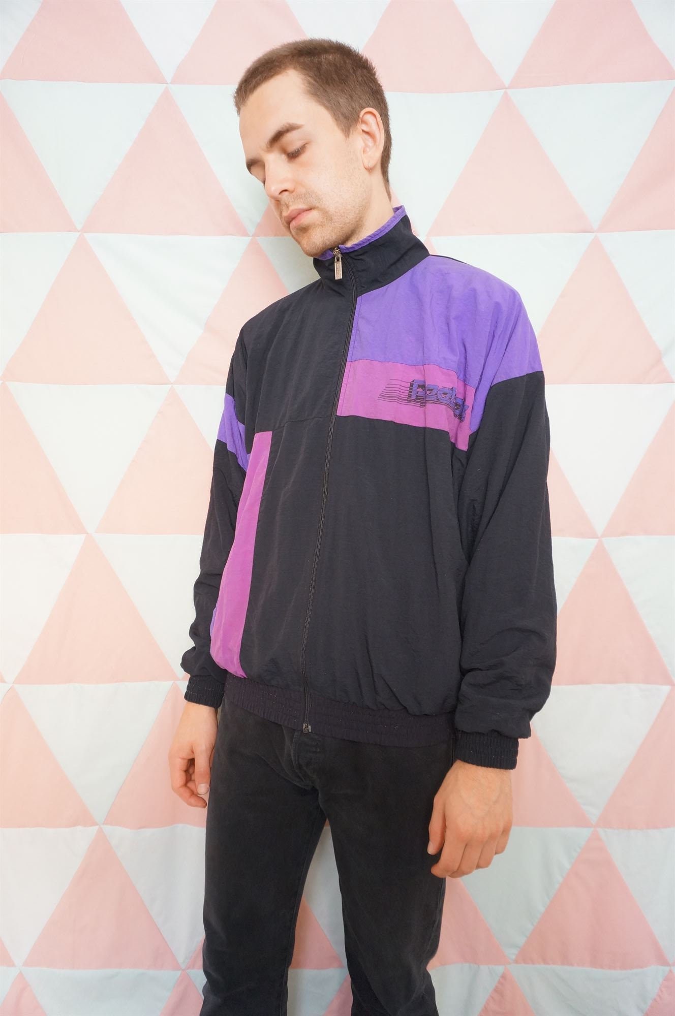 Image of Vintage 90S Reebok Cotton Lined Windbreaker Black & Purple