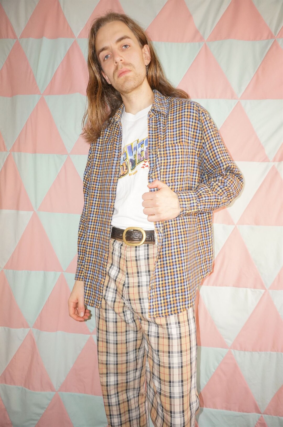 Vintage 90s Blue / Yellow Check Plaid Cotton Shirt - Etsy