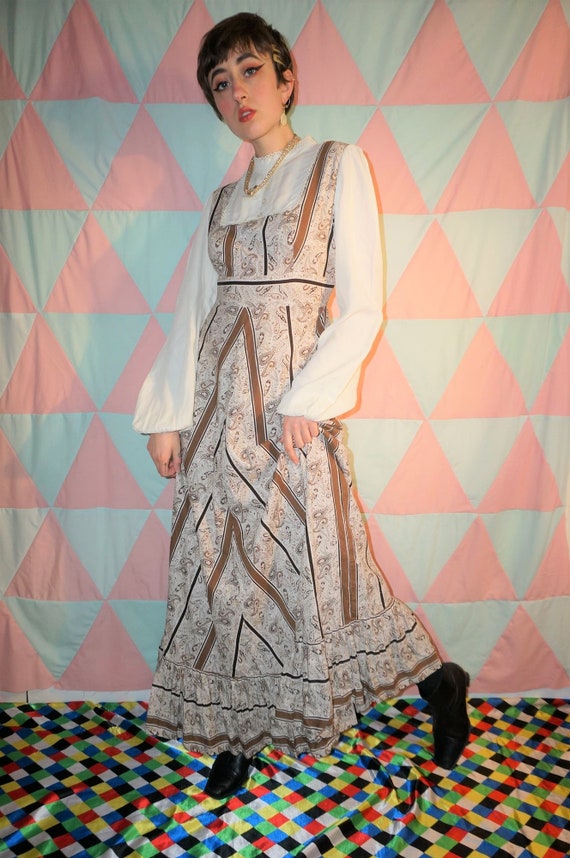 Vintage 70s Boho Paisley Cotton Maxi Prairie Dress