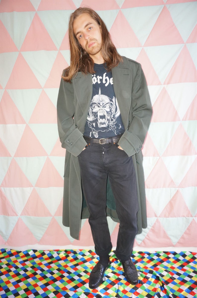 Vintage 60/'s Khaki Green Detatchable Wool Lined Trench Coat
