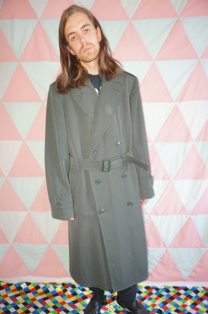 Vintage 60/'s Khaki Green Detatchable Wool Lined Trench Coat