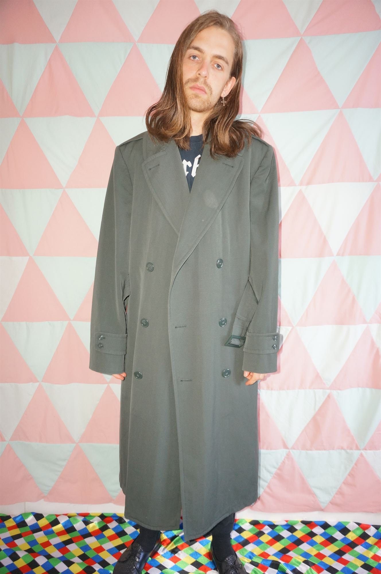 Image of Vintage 60's Khaki Green Detatchable Wool Lined Trench Coat