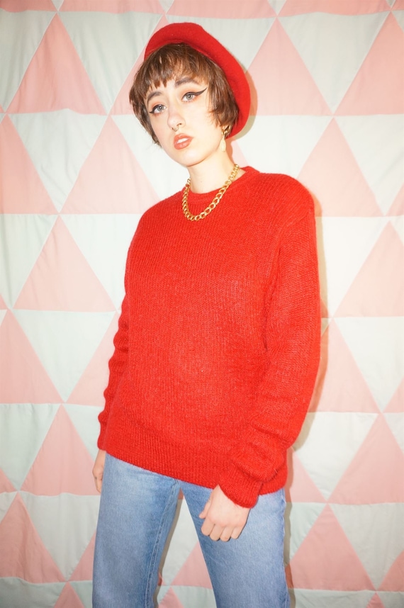 Vintage 80s Bright Red Mohair Mix Jumper
