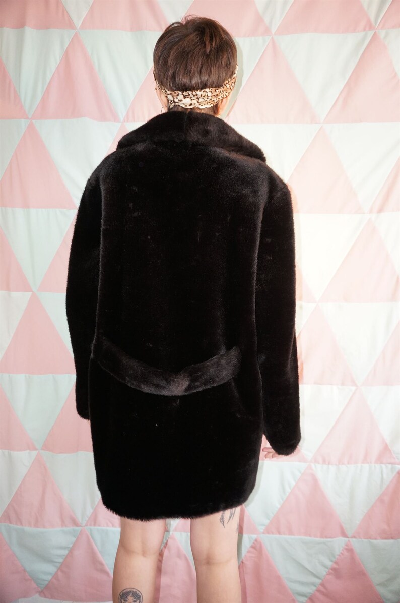 Vintage 80s Soft Dark Brown Faux Fur Coat
