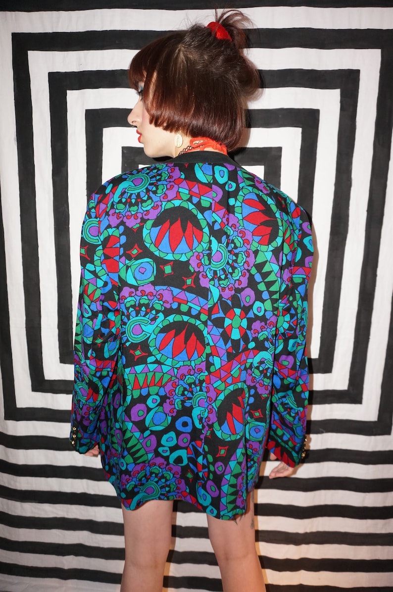 Vintage 80s Colourful Patterned Light Wool Jacket