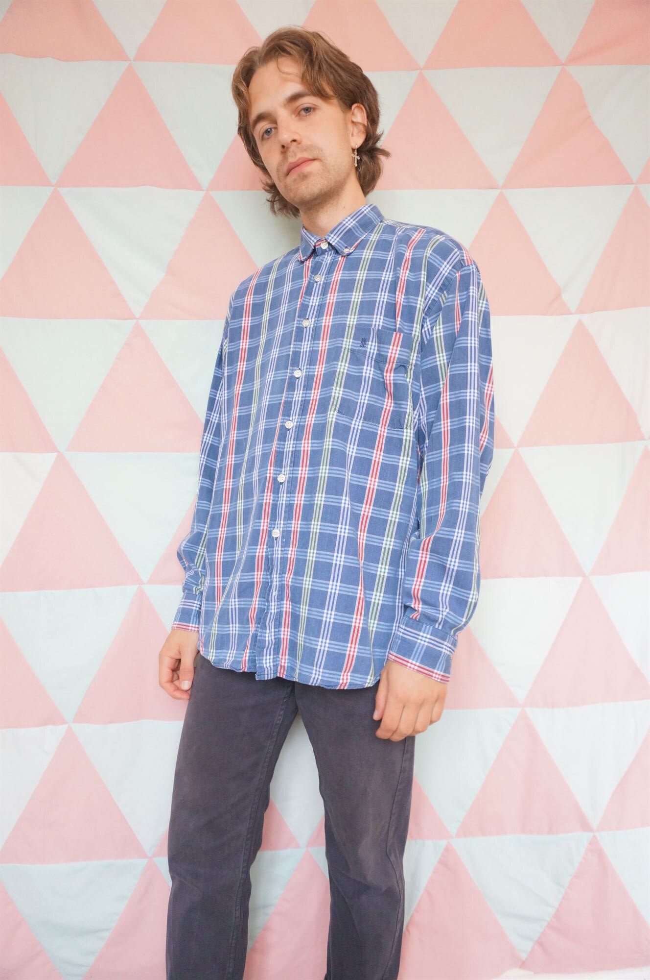 Vintage 90s Blue / Colourful Check / Plaid Long Sleeve Shirt - Etsy