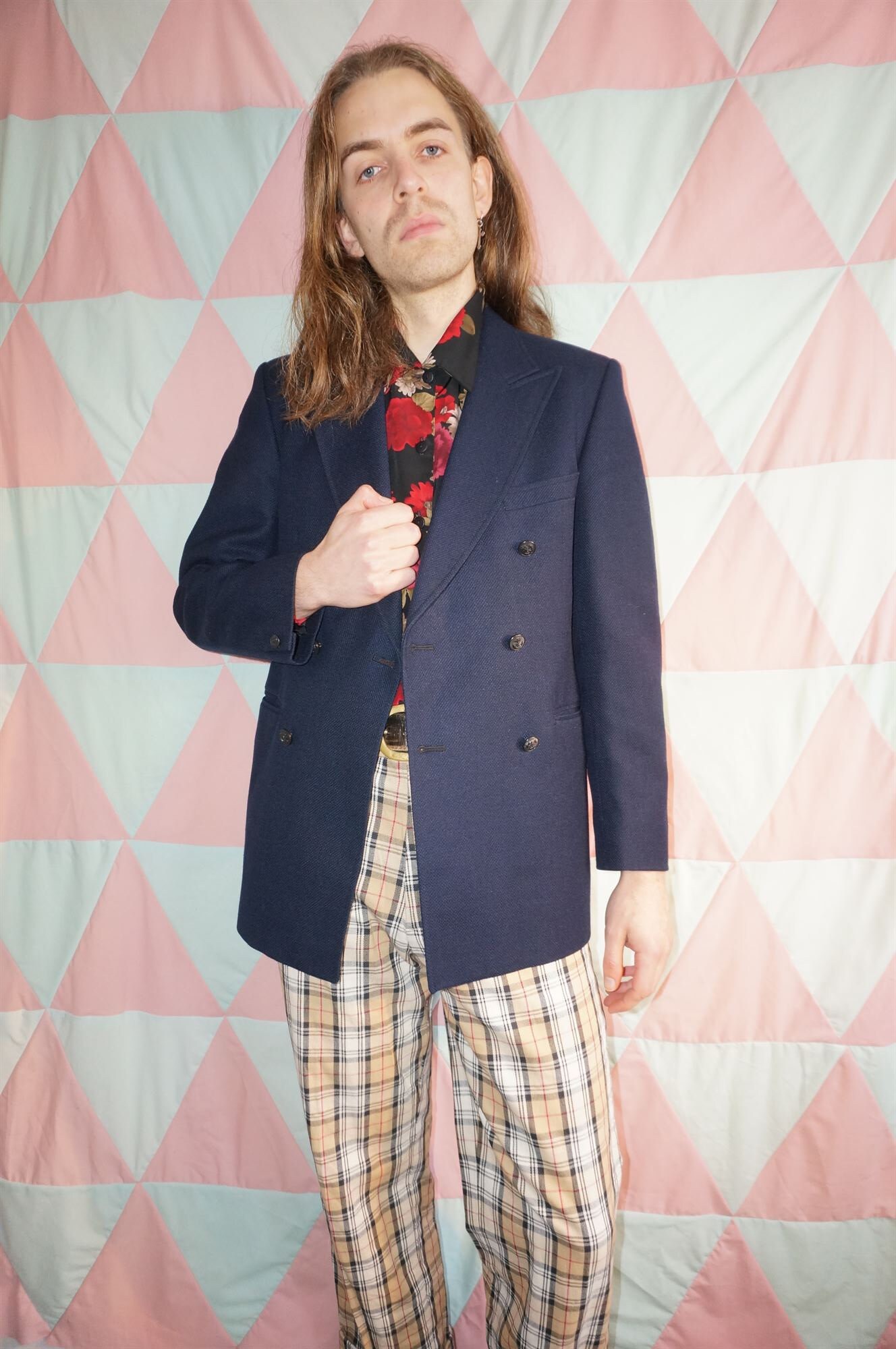 Image of Vintage 80S Navy Blue Wool Tailored Suit/Blazer Jacket