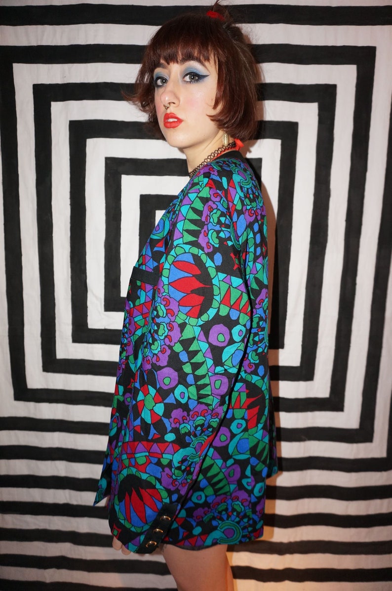 Vintage 80s Colourful Patterned Light Wool Jacket