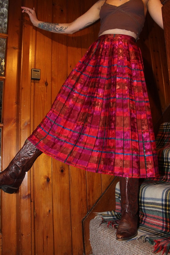 Pink plaid top skirt 80s