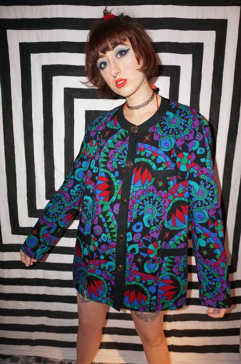 Vintage 80s Colourful Patterned Light Wool Jacket