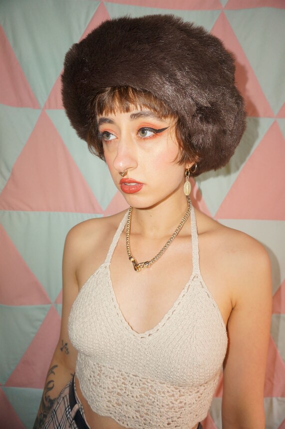 Vintage 90s Laura Ashley Brown Fluffy Faux Fur Buc