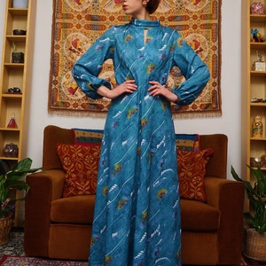 Vintage 70s Hand Made Maxi Dress in Turquoise Abstract image 3