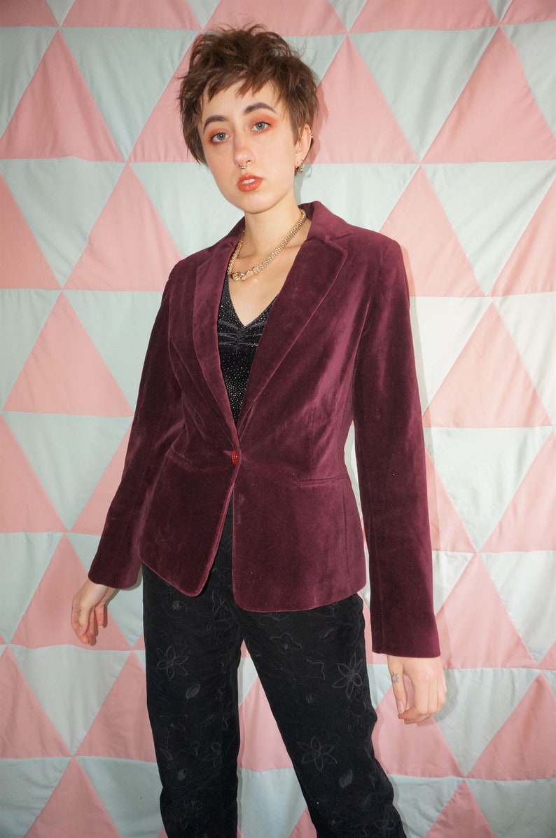 Vintage 80s Burgundy Velvet Blazer Jacket
